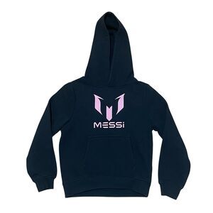 Boys Messi Hoodie Sweatshirt Kids 7 Black Pink Logo Soccer Pullover